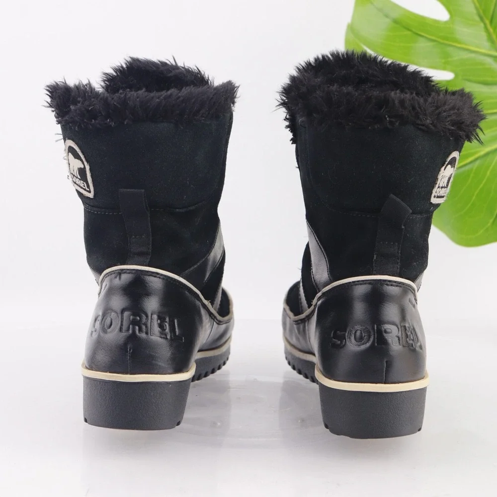 Sorel Womens Tivoli II Snow Boots Size 8 Waterproof Black Suede Lace Up Booties